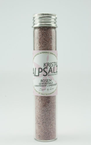 Rosen KristallAlpenSalz; Flachbodenglas mit Schraubkappe e50g